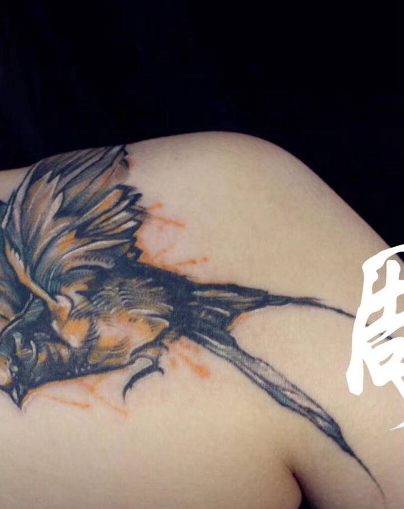 鸟 老作品纹身图片_肩部纹身图案
