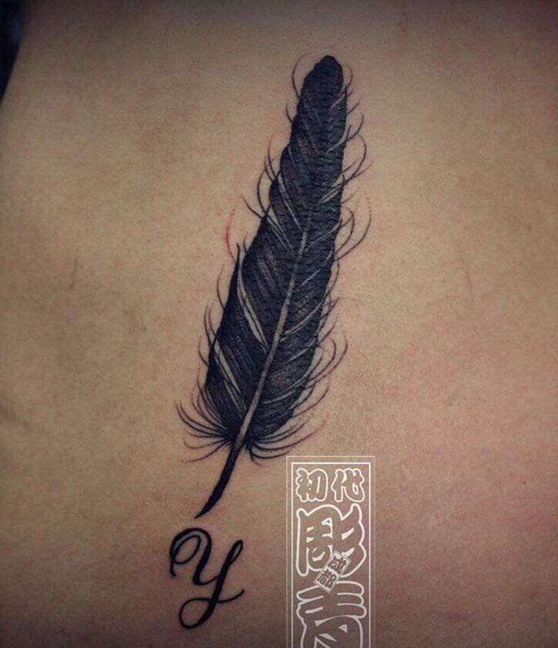 羽毛纹身图片_腰部纹身图案