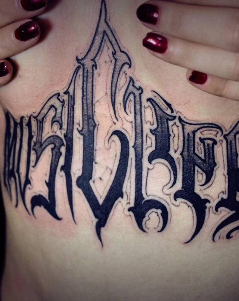 音乐人生 花体纹身图片_胸部纹身图案