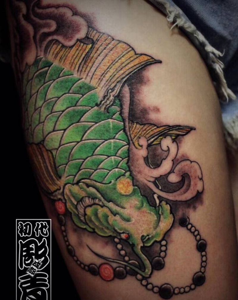 鱼 老作品纹身图片_腿部纹身图案