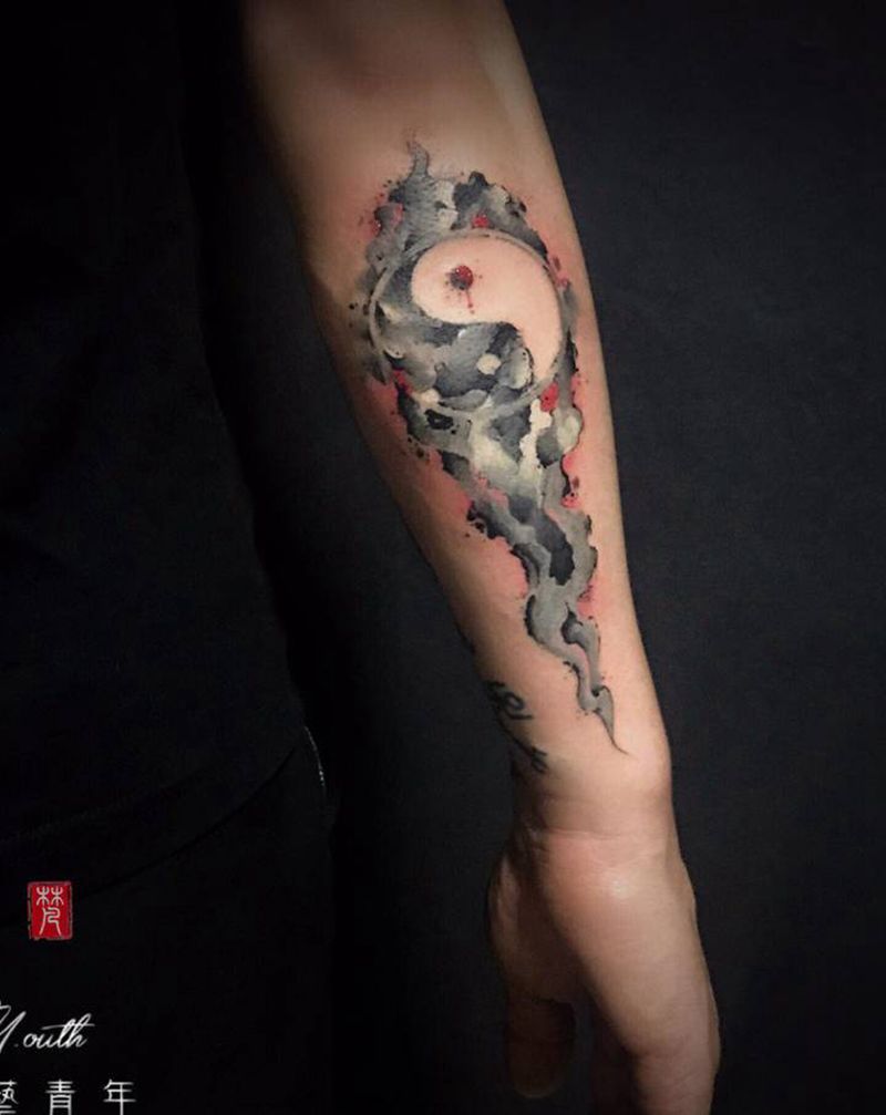 原创水墨风-太极☯️纹身图片_手臂水墨原创中国风纹身图案