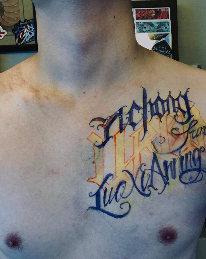 家谱 花体✍️纹身图片_胸部花体字欧美写实纹身图案