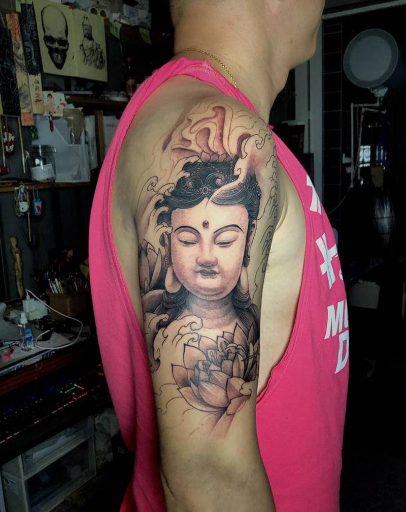 观自在菩萨纹身图片_手臂新传统纹身图案