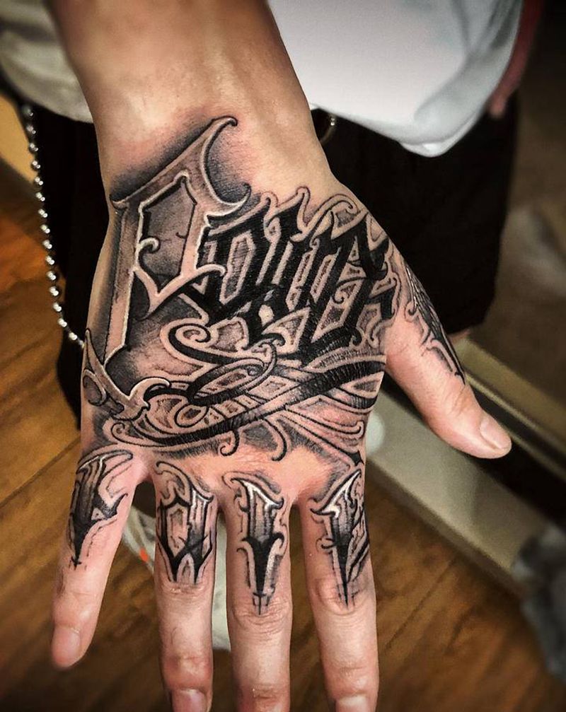hand纹身图片_手部花体字欧美写实纹身图案