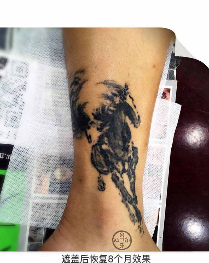 旧纹身遮盖纹身图片_脚部腿部水墨遮盖纹身图案