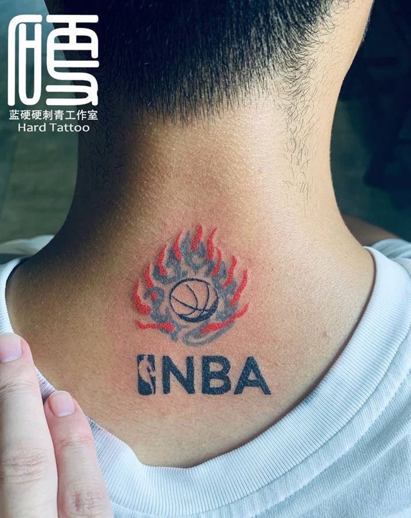 修改添加篮球火焰，字体纹身图片_背部纹身图案