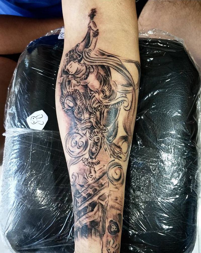 速写飞天纹身图片_手臂纹身图案