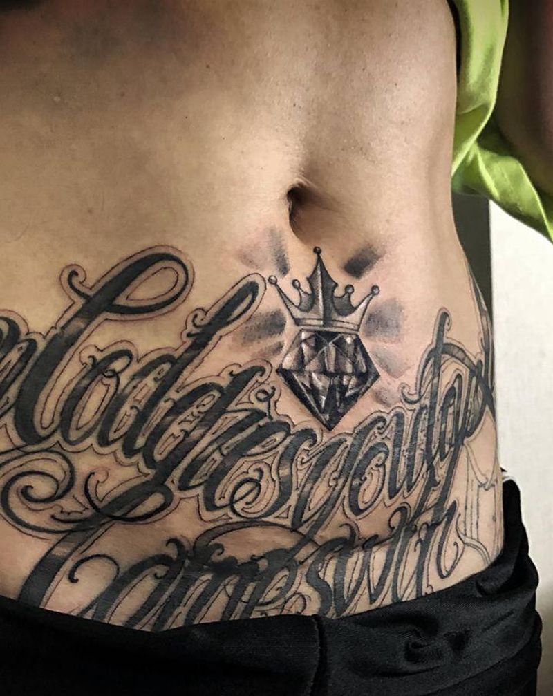 花体✍️纹身图片_腹部花体字欧美写实纹身图案