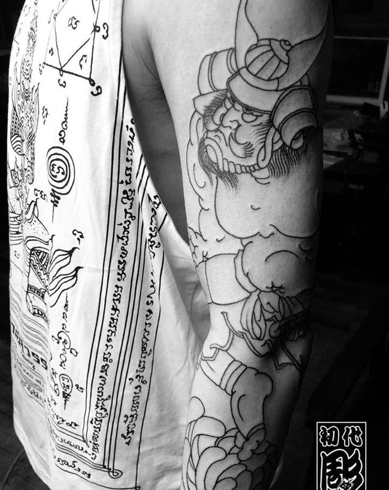 九分袖武士定制进行纹身图片_手臂老传统日式刺青纹身图案