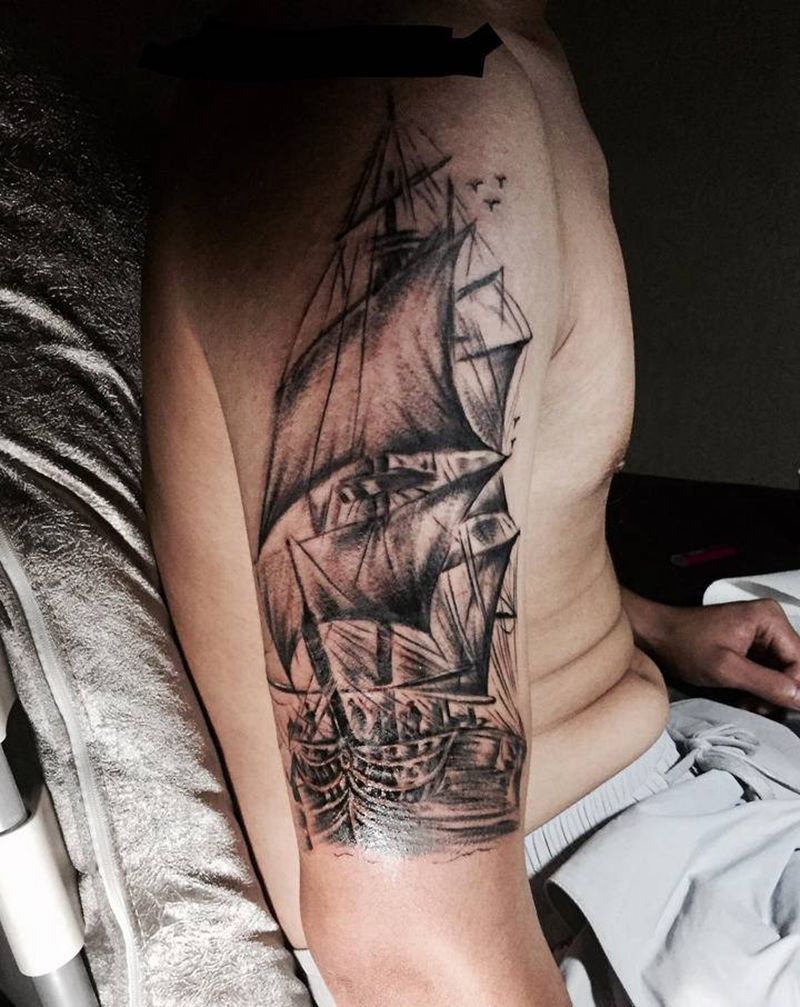 船纹身图片_肩部纹身图案