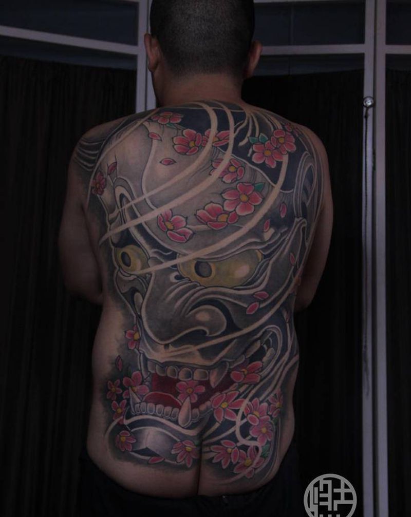 满背般若纹身图片_背部新传统纹身图案