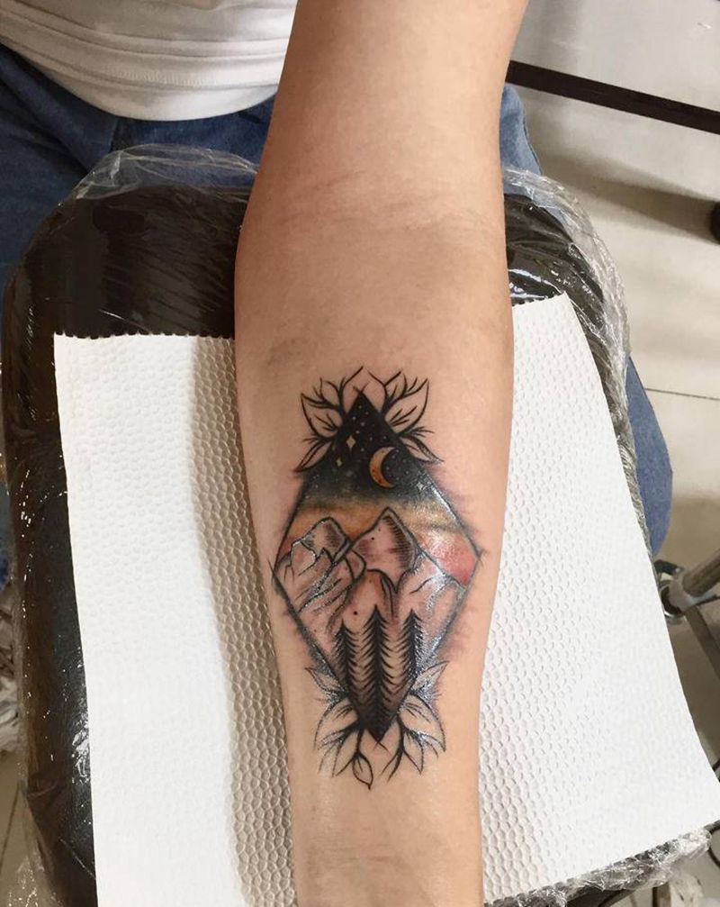 风景纹身图片_手臂New School纹身图案