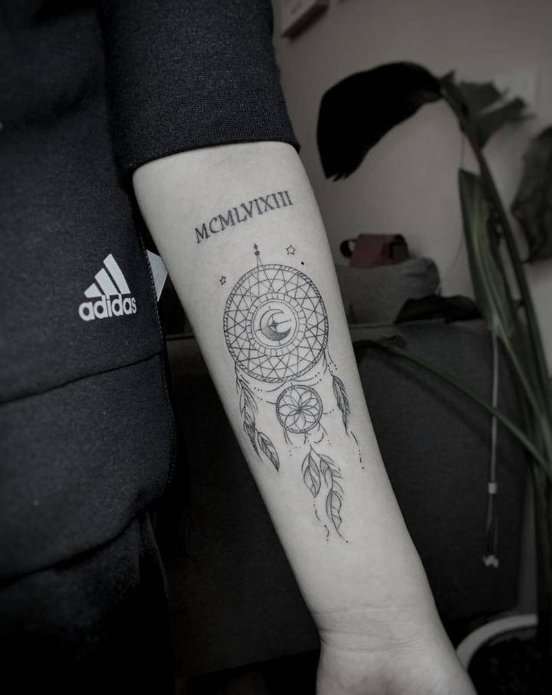 捕梦网纹身图片_手臂点刺几何捕梦网小清新纹身图案
