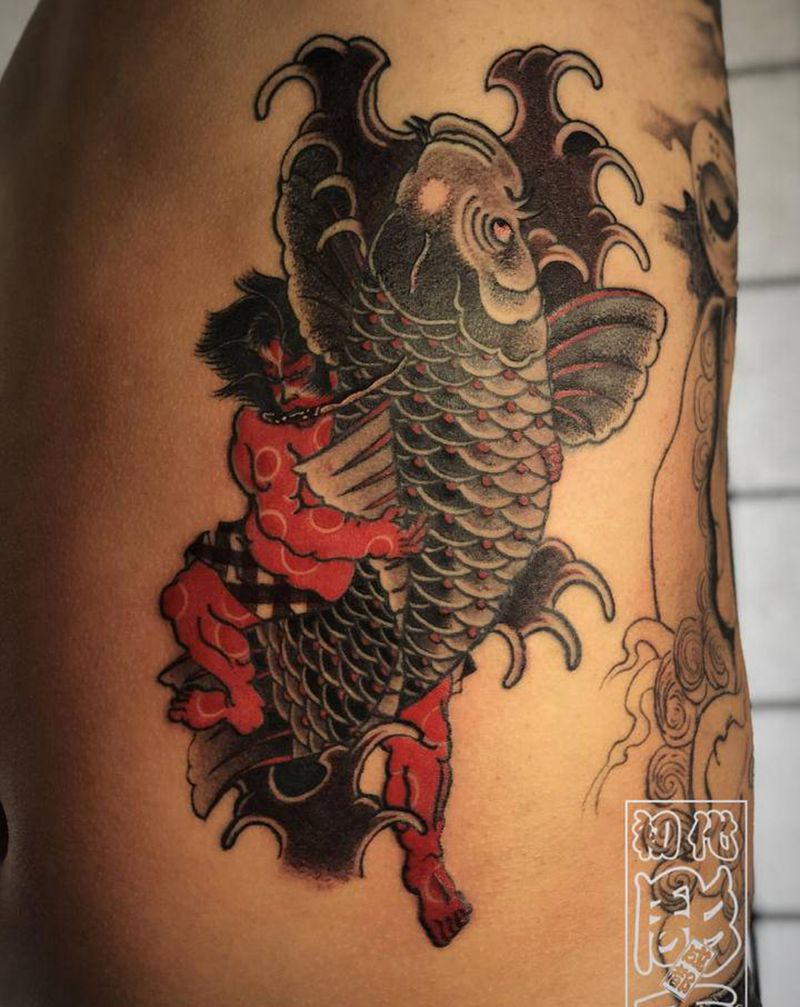 老传统 侧腰纹身图片_腹部老传统纹身图案