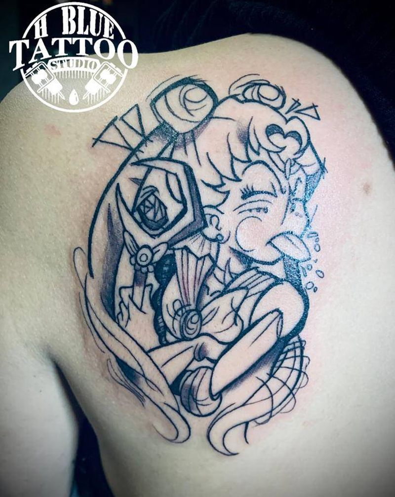 原创设计美少女战士上纹身图片_肩部水彩人物纹身图案