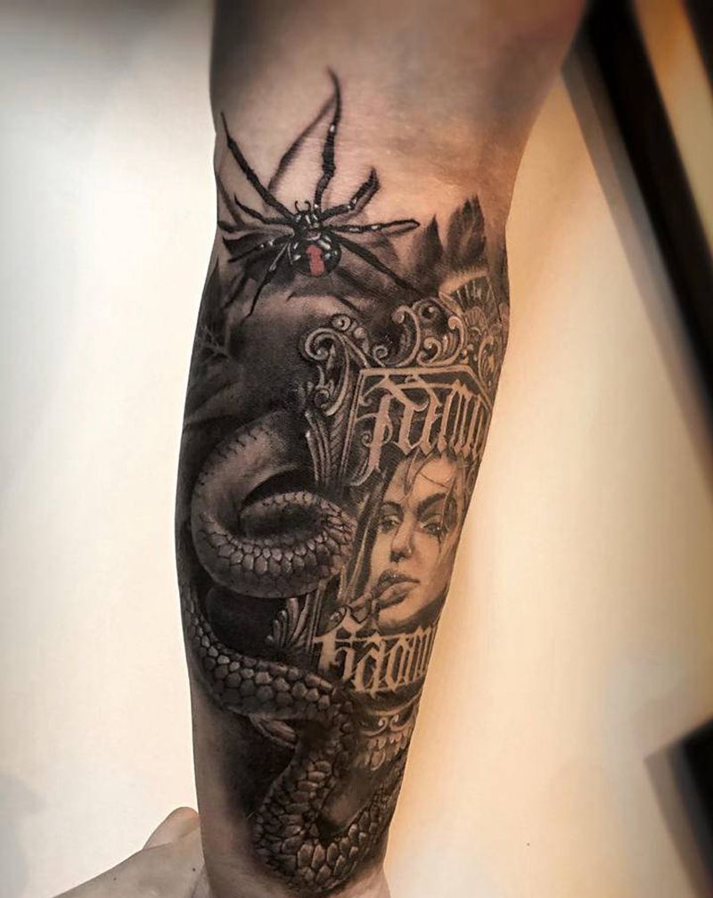 欧美写实纹身图片_手臂欧美写实花体字纹身图案