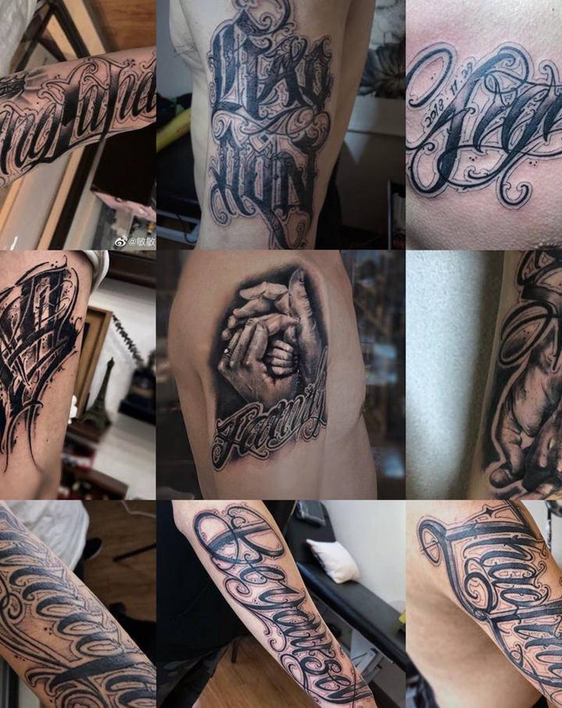 总结纹身图片_花体字欧美写实纹身图案