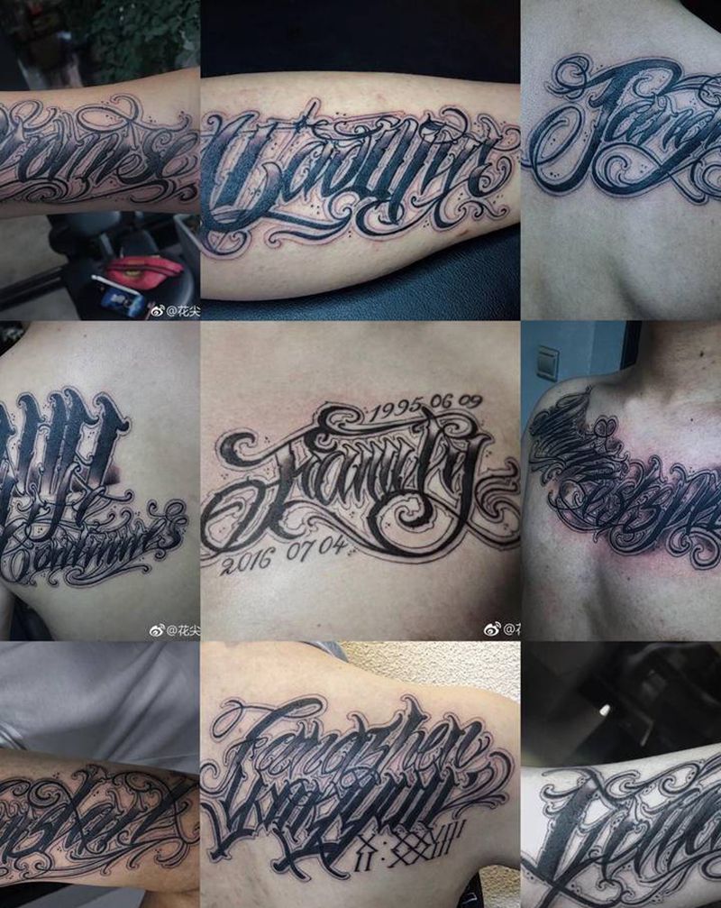 花体纹身图片_花体字欧美写实纹身图案