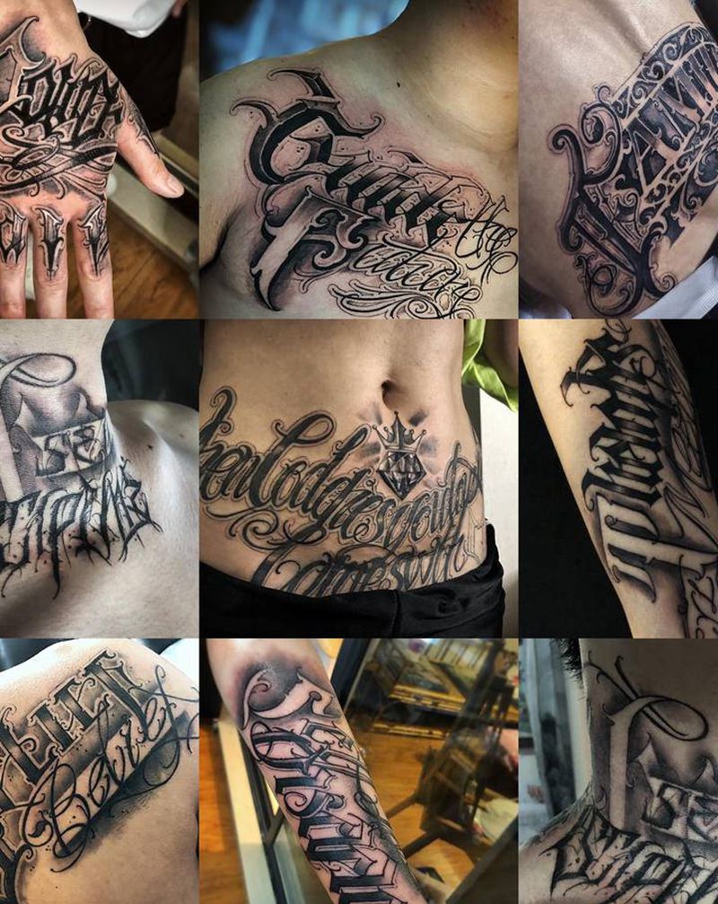 花体纹身图片_花体字欧美写实纹身图案