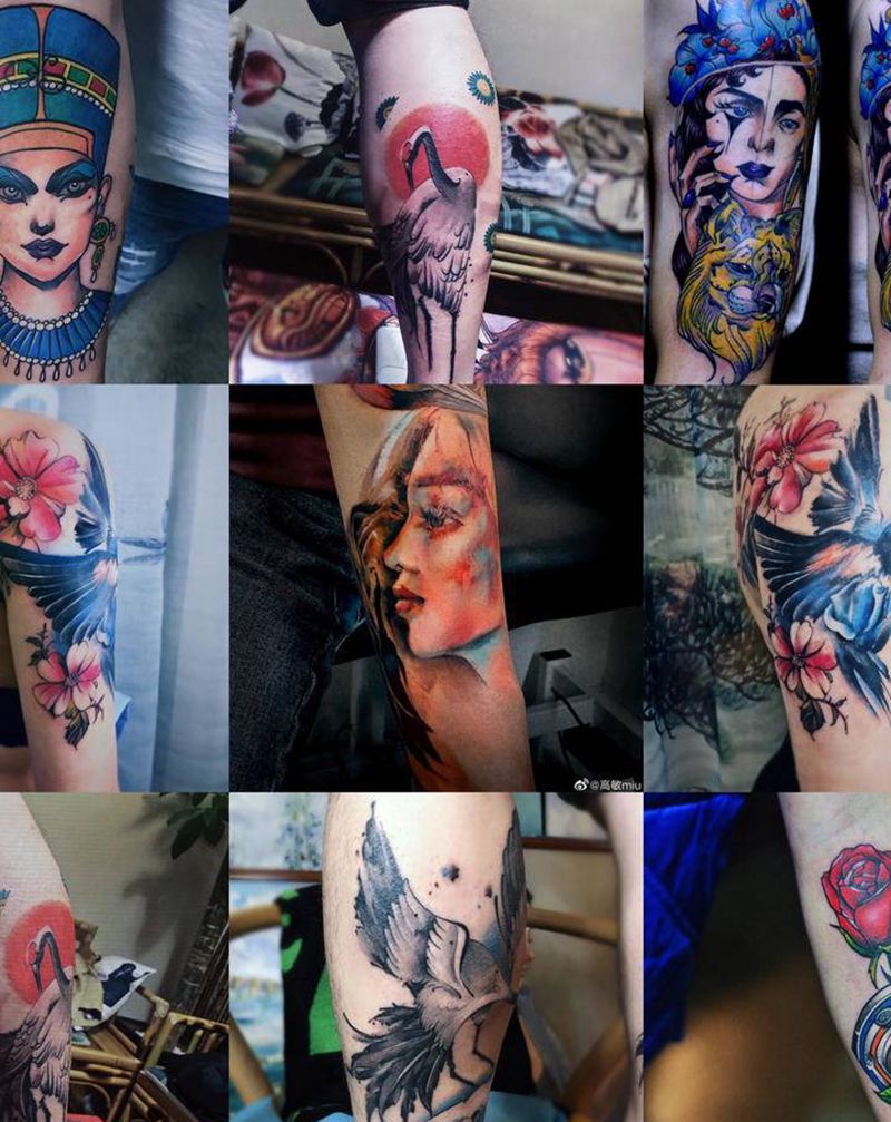 彩色作品总结纹身图片_水彩水墨纹身图案