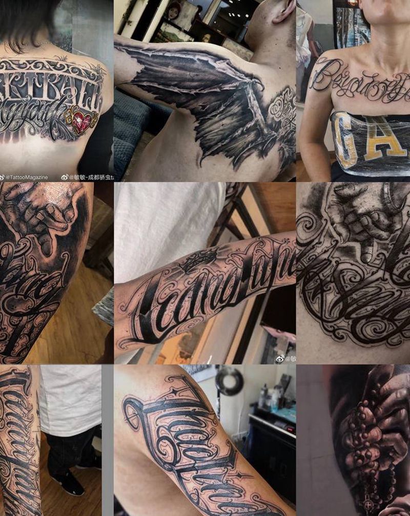 花体纹身图片_花体字欧美写实纹身图案
