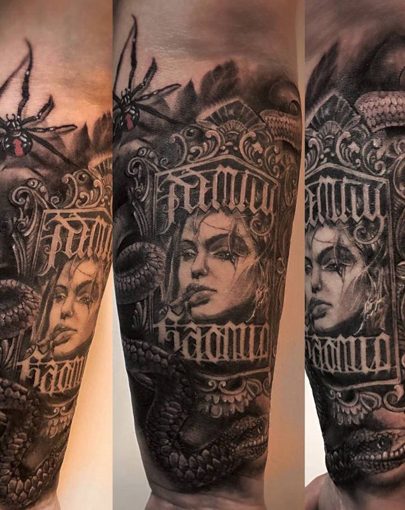 写实➕花体纹身图片_手臂花体字欧美写实纹身图案