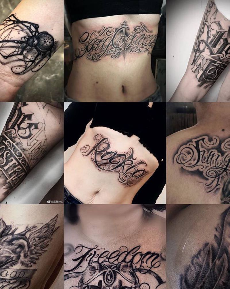 花体纹身图片_花体字欧美写实纹身图案