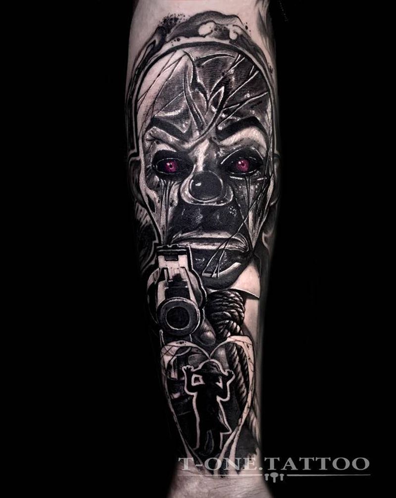 T-one纹身图片_手臂腿部欧美写实暗黑原创纹身图案