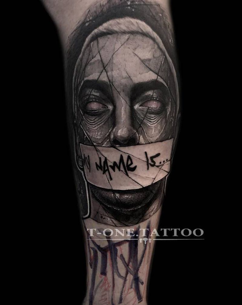 T-one纹身图片_手臂腿部欧美写实暗黑原创纹身图案