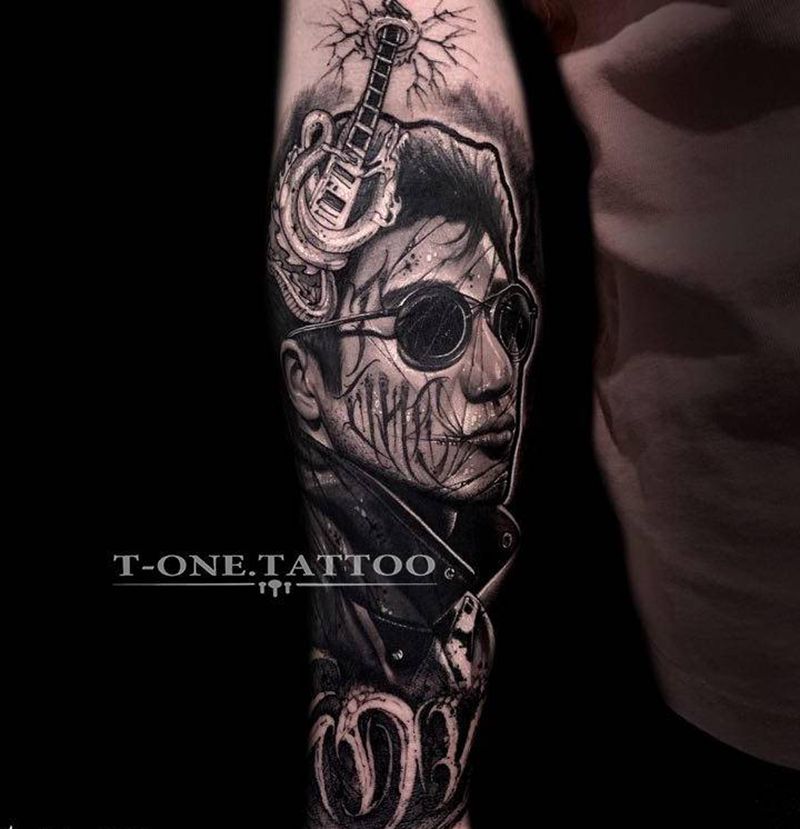 T-one纹身图片_腿部手臂欧美写实暗黑原创王力宏纹身图案