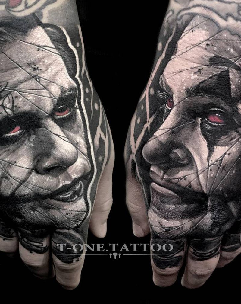 T-one纹身图片_手部欧美写实暗黑原创手背纹身图案