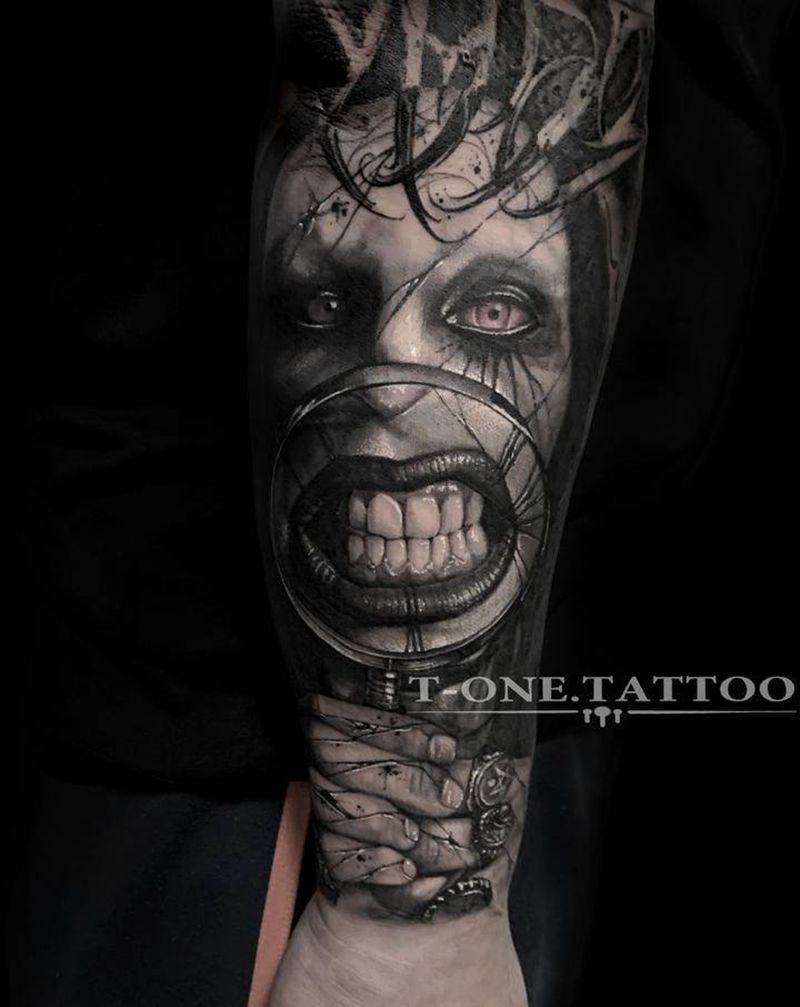 T-one纹身图片_手臂腿部欧美写实暗黑原创纹身图案