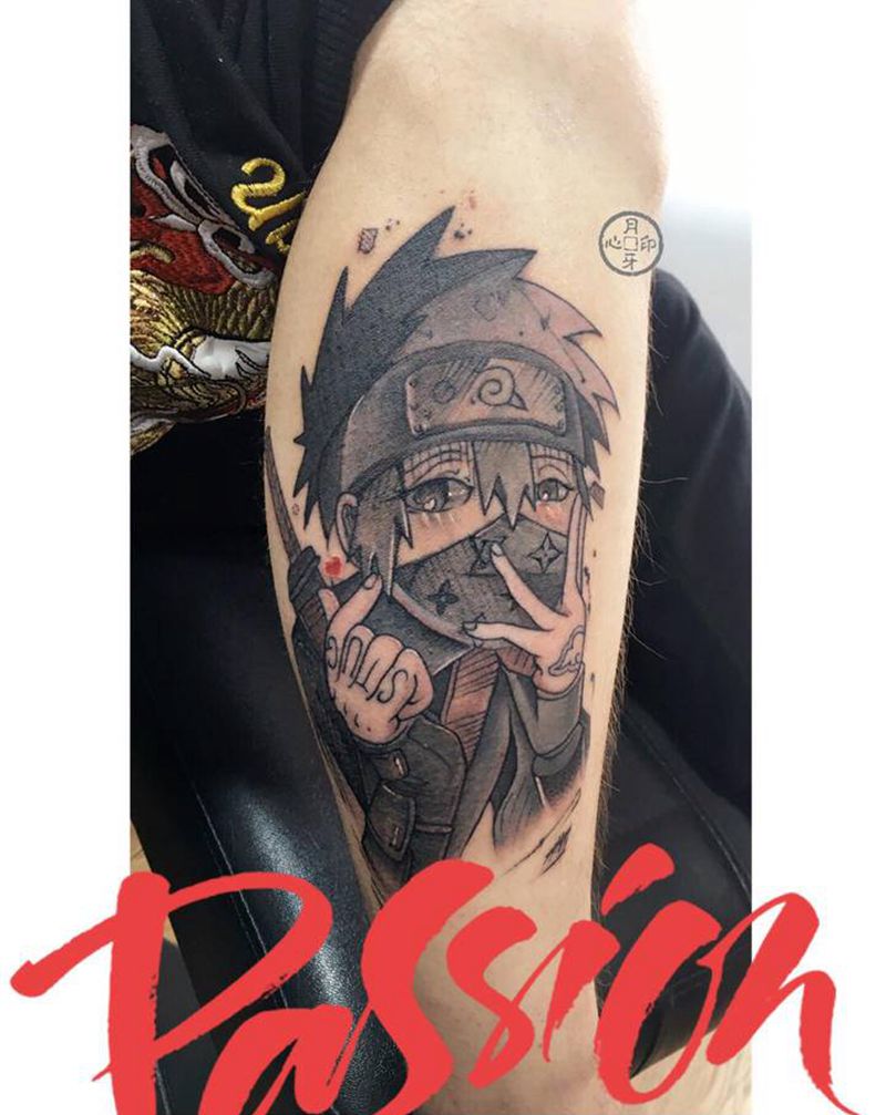 火影人物纹身图片_腿部New School火影小腿纹身图案