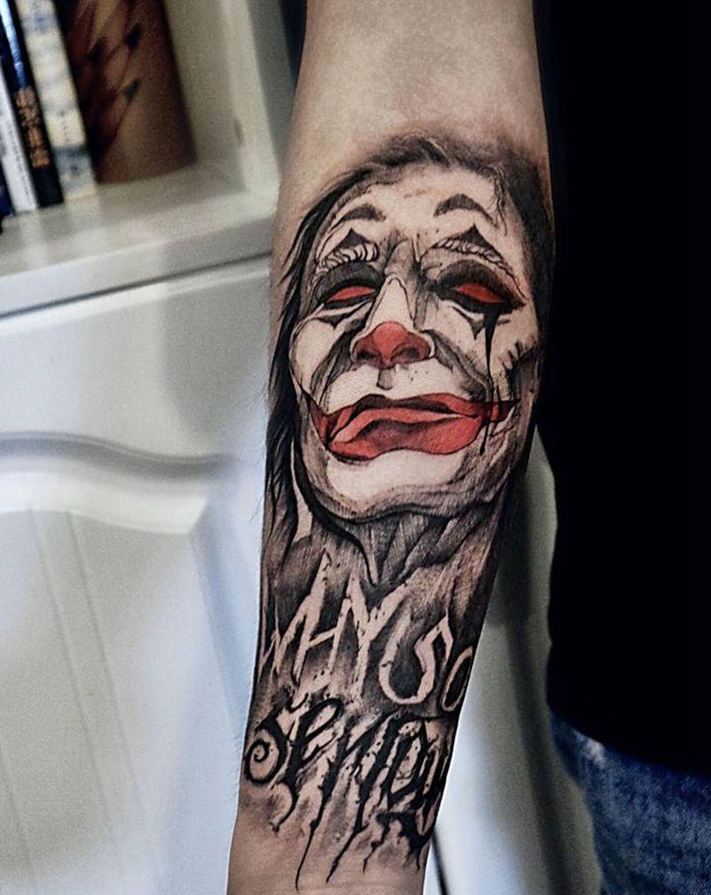 新小丑配老台词纹身图片_手臂点刺欧美写实拉针纹身图案