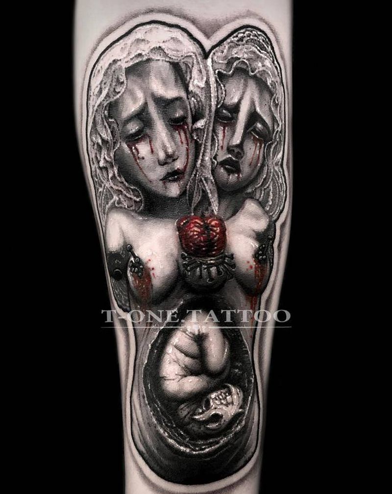 T-one.tattoo纹身图片_手臂欧美写实暗黑鬼新娘纹身图案