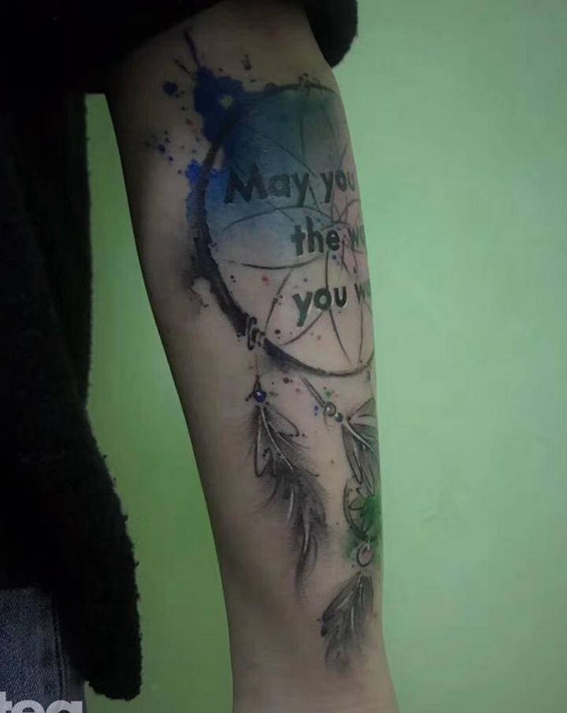 原设捕梦网纹身图片_手臂水彩纹身图案