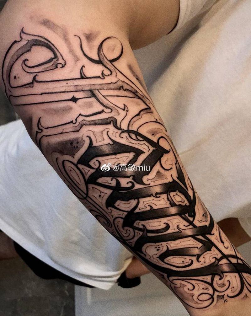 花体纹身图片_花体字欧美写实纹身图案