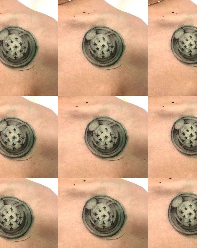 手绘纹个球纹身图片_肩部New School纹身图案