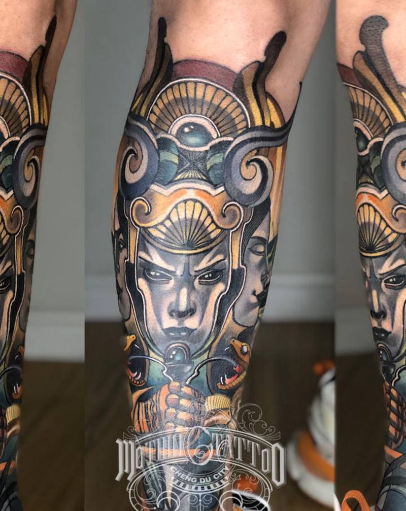 阿修罗纹身图片_腿部新传统阿修罗纹身图案