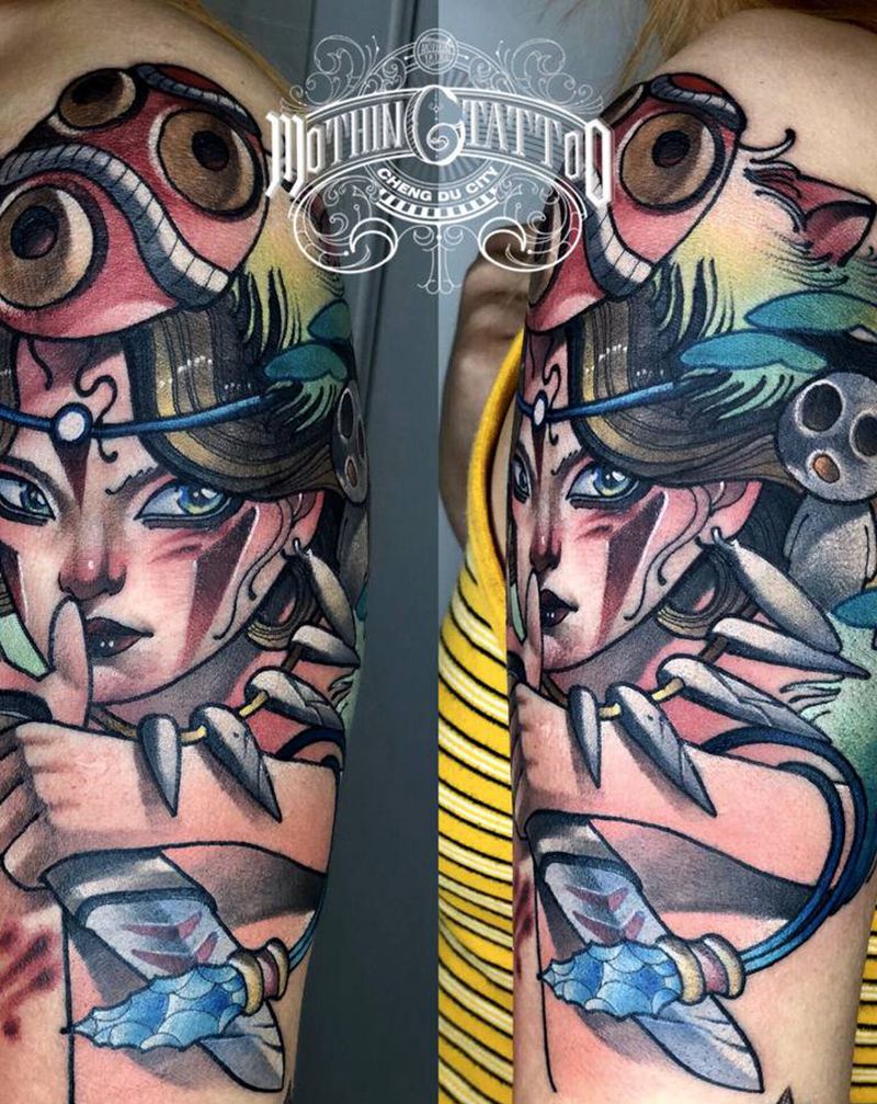 幽灵公主纹身图片_手臂新传统New School幽灵公主纹身图案