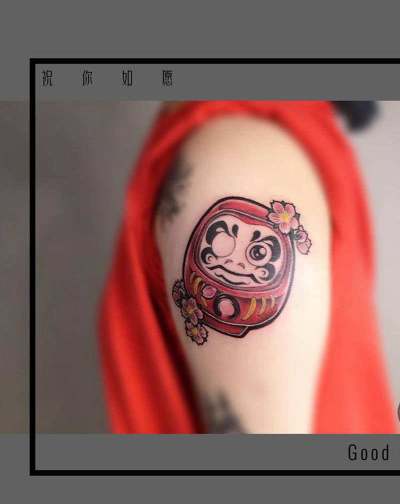 达摩蛋纹身图片_手臂新传统达摩许愿日式纹身图案