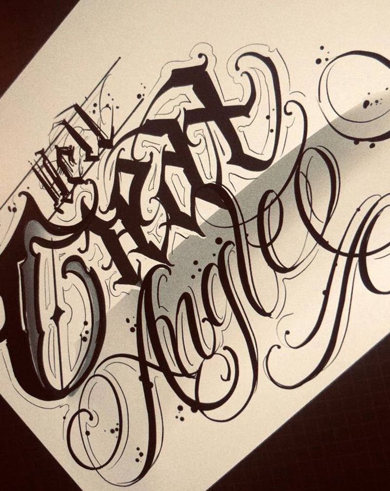 花体纹身图片_腹部花体字纹身图案