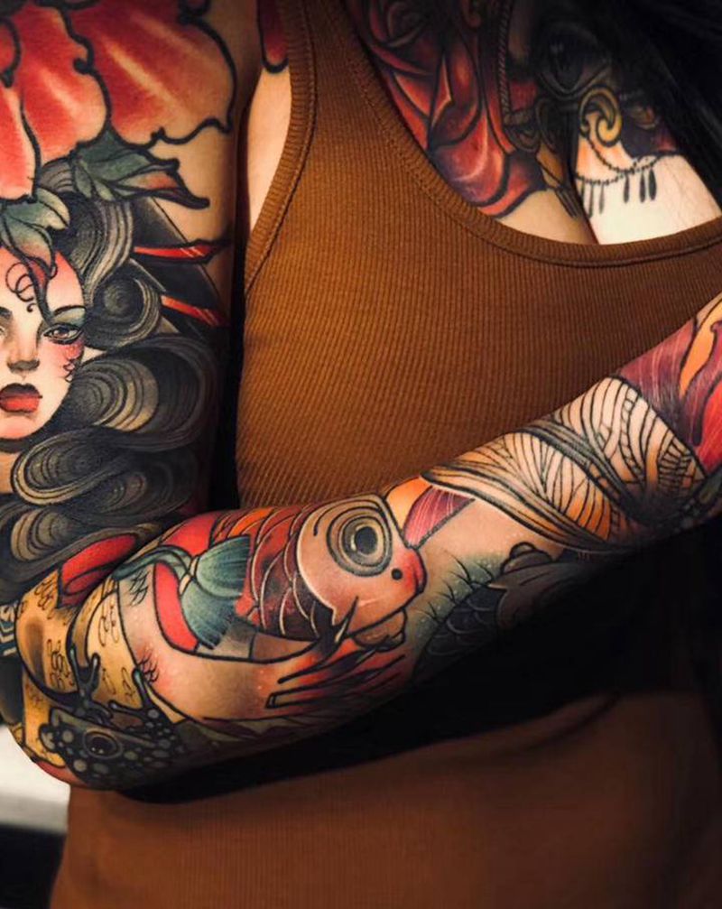 整臂纹身图片_手臂New School纹身图案