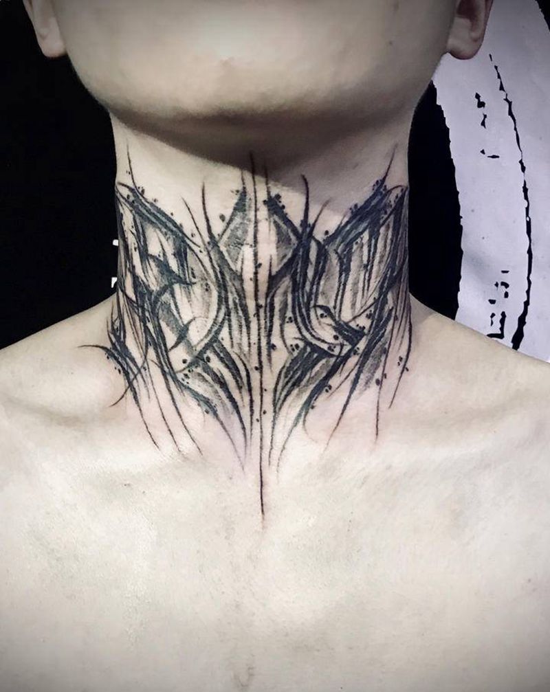 暗黑花体Death纹身图片_颈部原创暗黑花体纹身图案