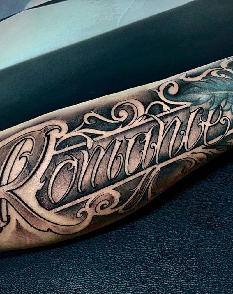 花体 遮盖修复添加纹身图片_腿部欧美写实花体字纹身图案
