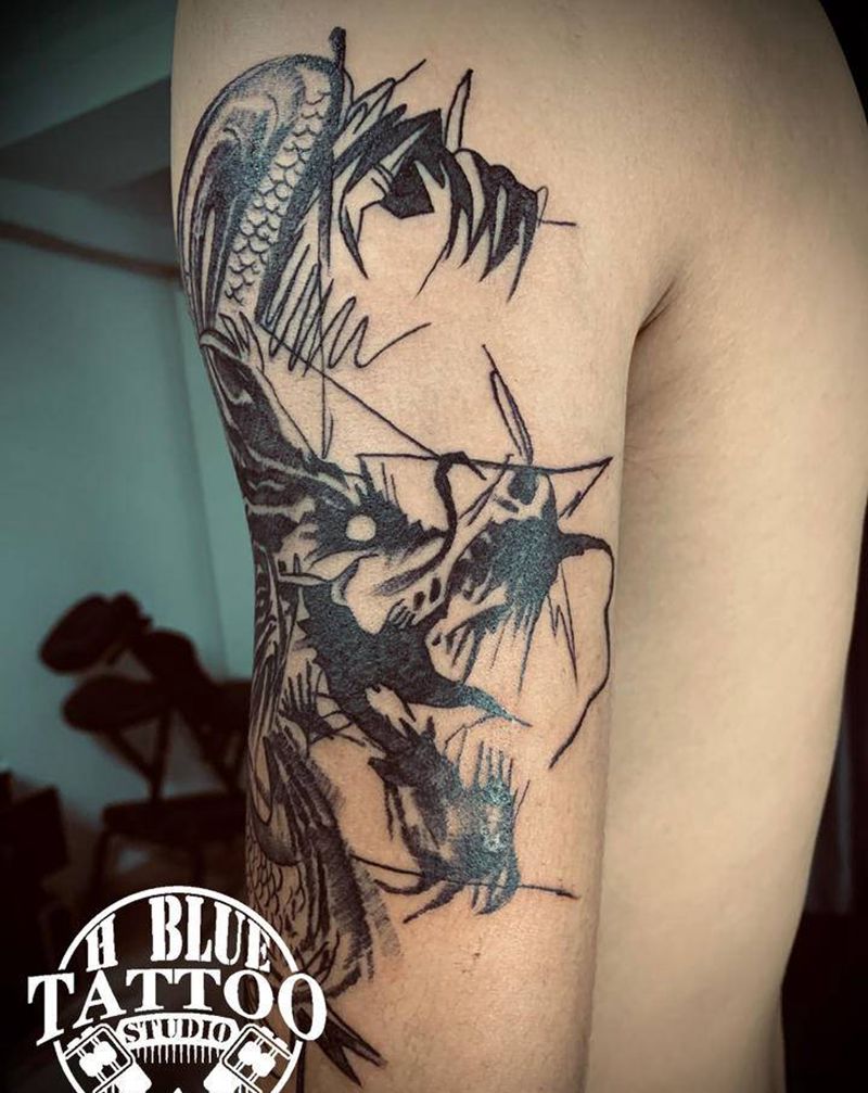 龙纹身图片_水墨点刺原创纹身图案