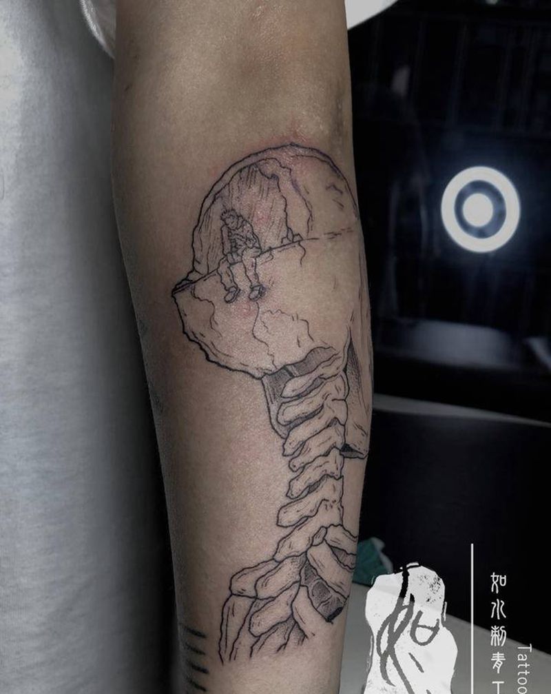 思考纹身图片_手臂几何纹身图案