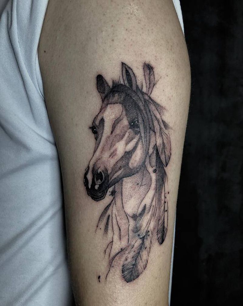 马纹身图片_手部水墨纹身图案