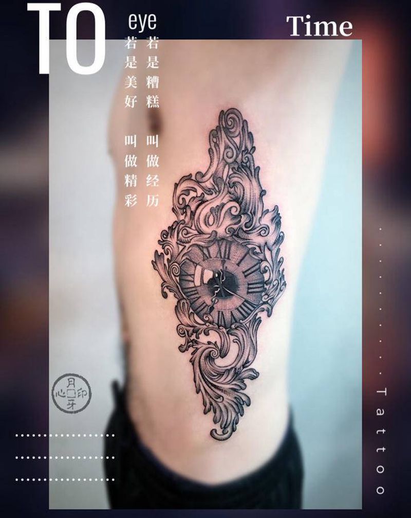 表纹身图片_腰部腹部New School眼睛表侧肋纹身图案