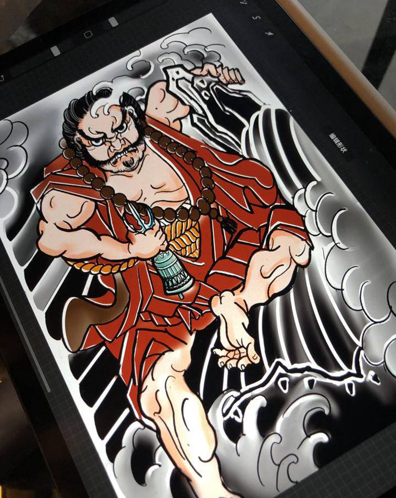 手稿纹身图片_背部新传统纹身图案